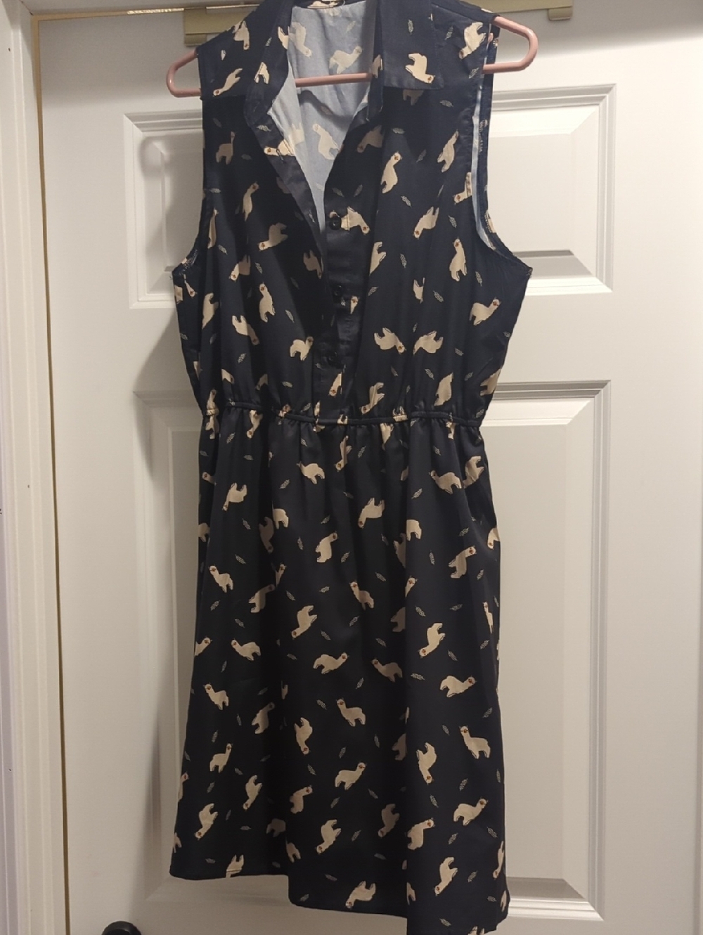 Sleeveless Navy Dress with Cream Animal Print